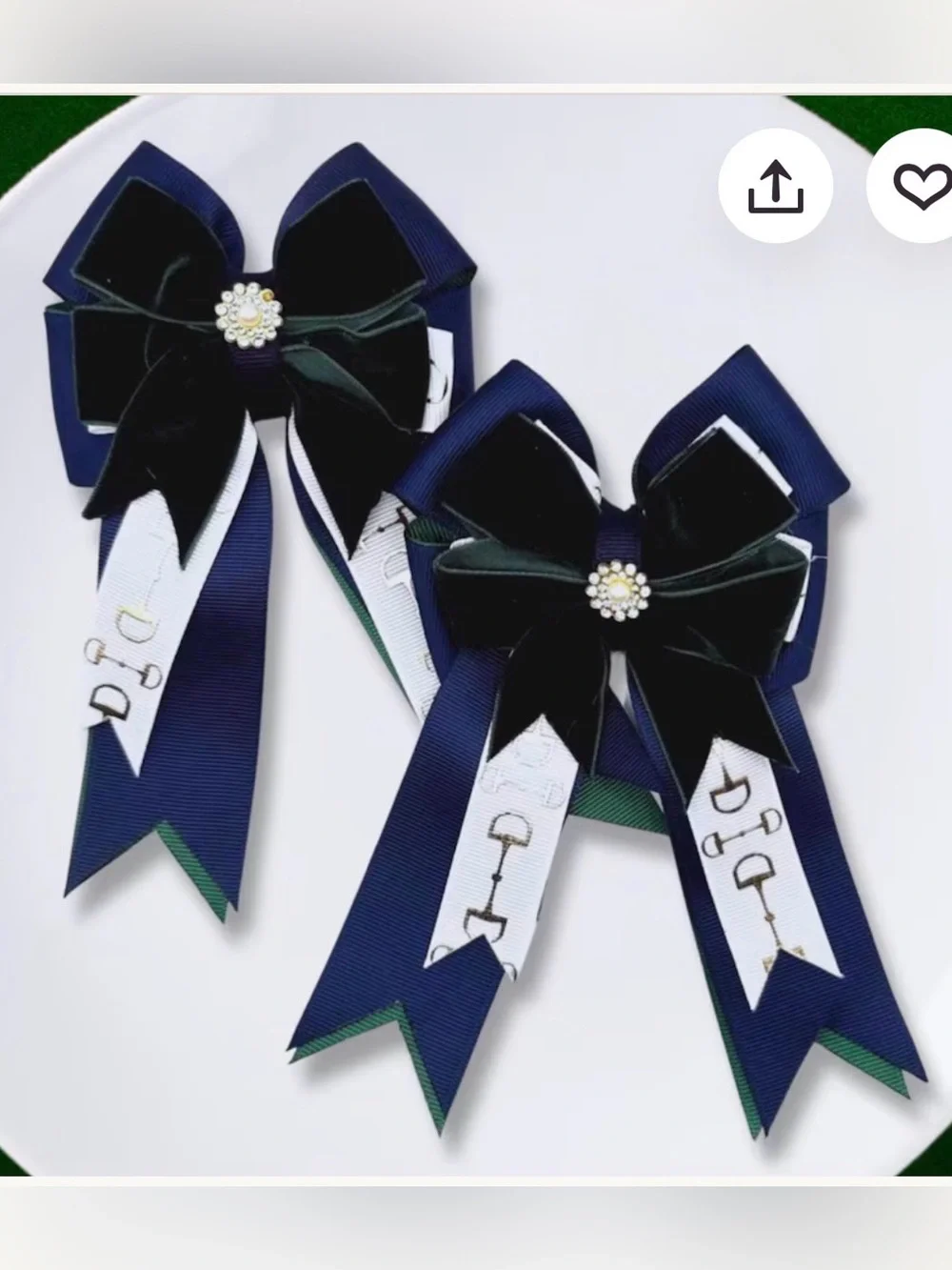 Girls equestrian show bows hunter green velvet pearl
